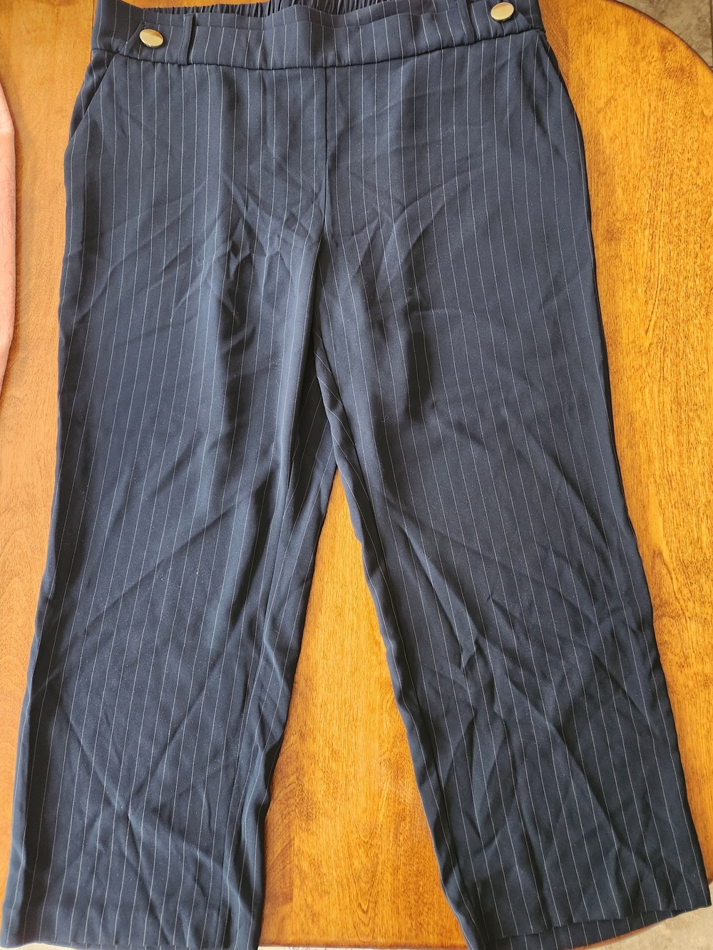 Laura Pinstripe Navy Wide leg Trousers Size 18 Like New